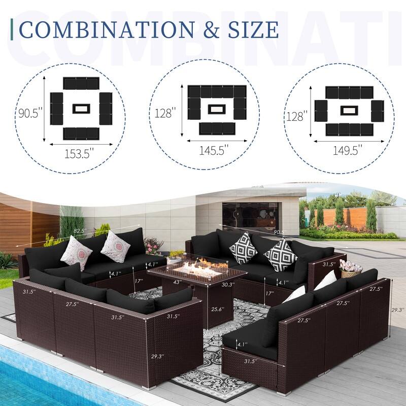 FINCATI Outdoor Wicker Patio Furniture Conversation Sectional Sofa Set