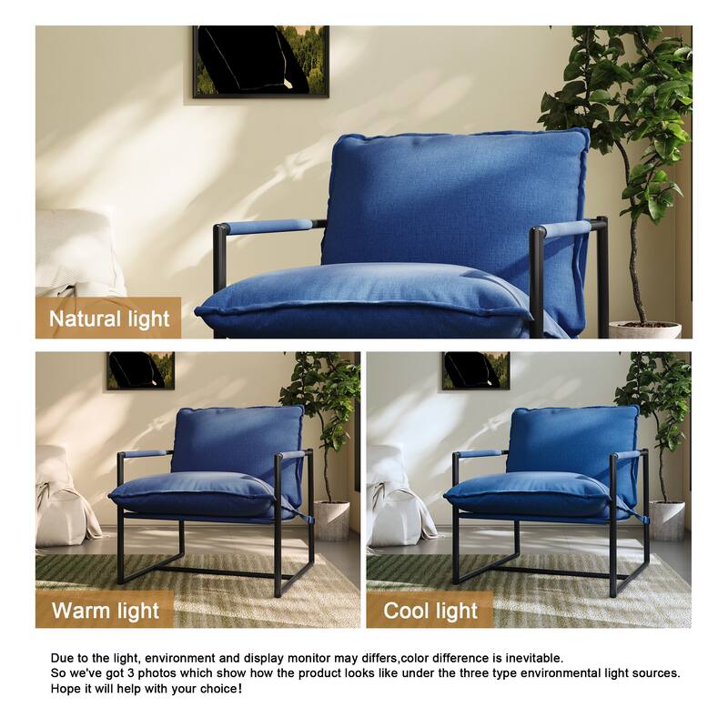 Modern Metal Frame Upholstered Sling Accent Armchair