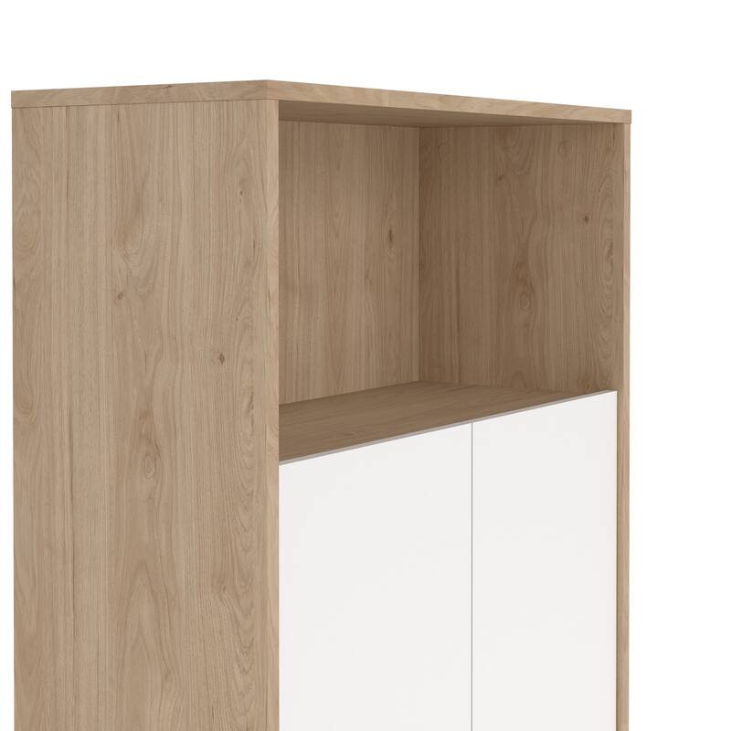 Carson Carrington Sign Adjustable 3 Shelf Bookcase with 2 Doors, Open Storage Home Office Bookshelf - 13.5"D x 31.34"W x 48.66"H