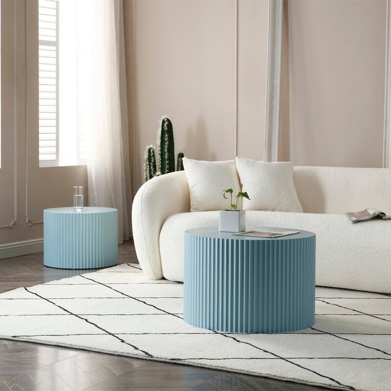 Modern Handcraft Round Coffee Table Nesting Table, Set of 2