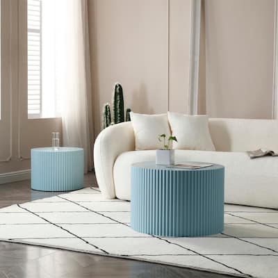 Modern Handcraft Round Coffee Table Nesting Table, Set of 2