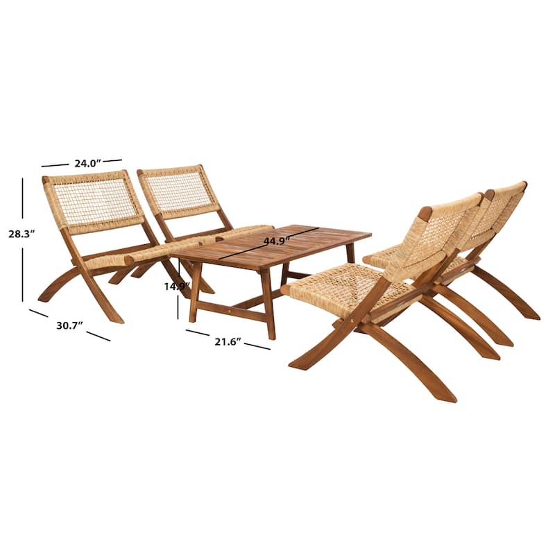SAFAVIEH Outdoor Almine 5-Piece Acacia Wood Coffee Set - 24Wx45Dx28H