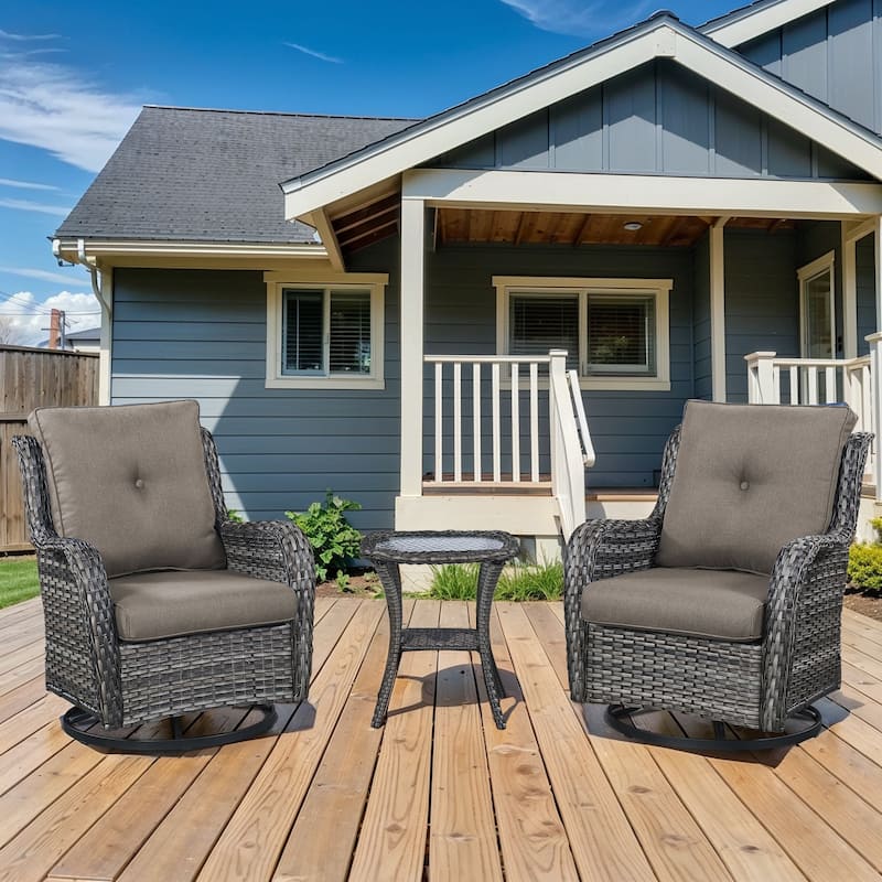 Outdoor Swivel Rocker Patio Chairs with Table Set of 2 - Grey - Grey