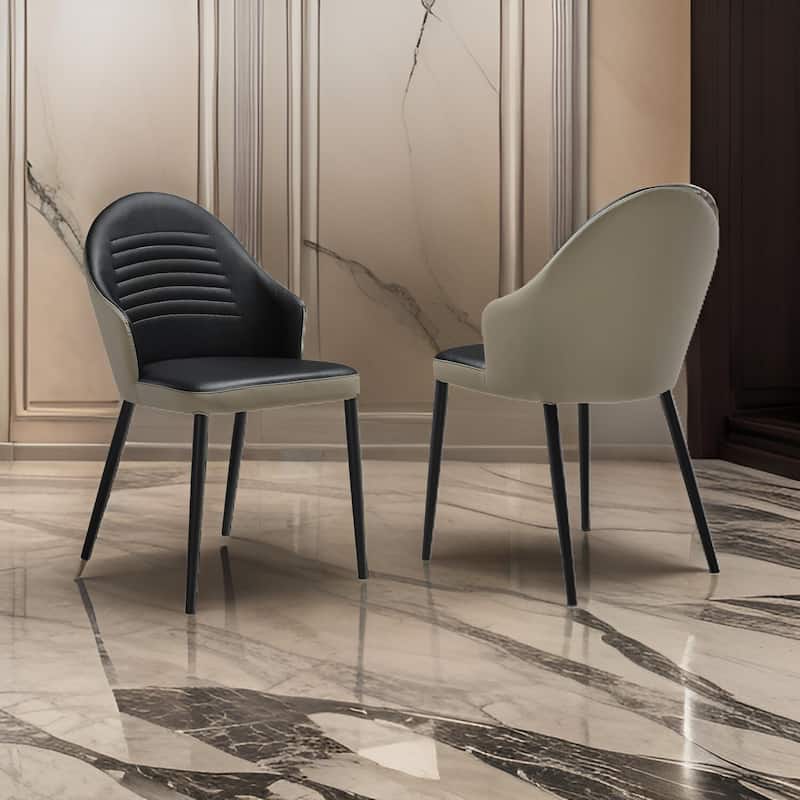 Black/Gray Faux Leather Upholstered Metal Frame Dining Chair, Set of 2, Sturdy Dining Chair for Dining Rooms - 20.5