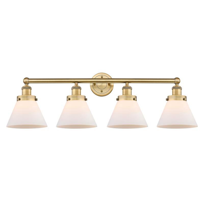 Innovations Lighting Large Cone - 4 Light 35" Bath Vanity Light - Brushed Brass/Matte White