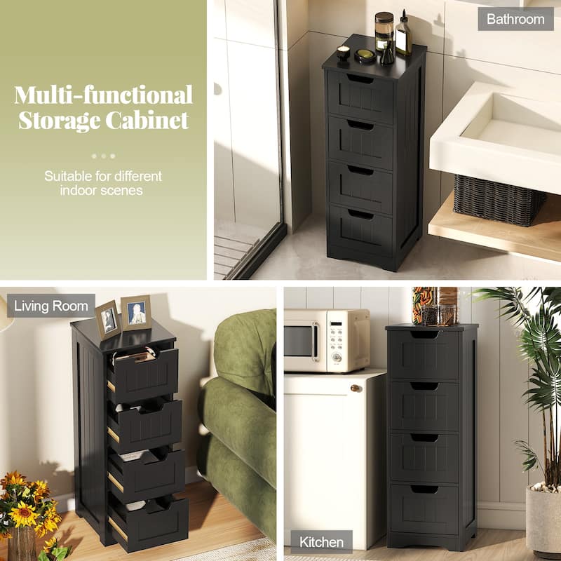 Gymax Bathroom Floor Cabinet Free-Standing Side Storage Organizer w/ 4