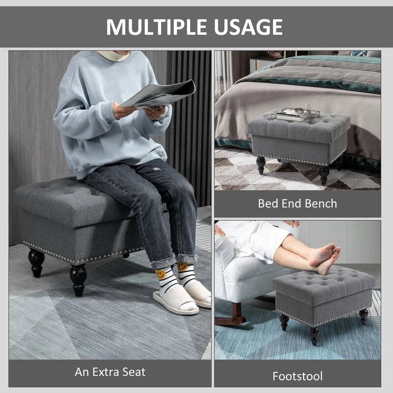 25" Storage Ottoman for Living Room with Removable Lid, Button-Tufted