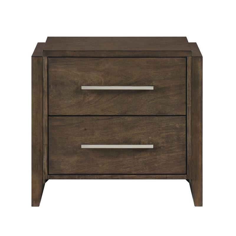 Transitional Dark Walnut Finish Two Drawers Nightstand 1pc Wooden Bedroom Furniture Solid Rubberwood