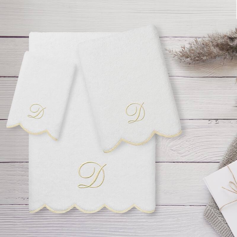 Authentic Hotel and Spa 100% Turkish Cotton Beige ADORNIA Scallop Personalized 3 Piece Towel Set - 3 Piece Set