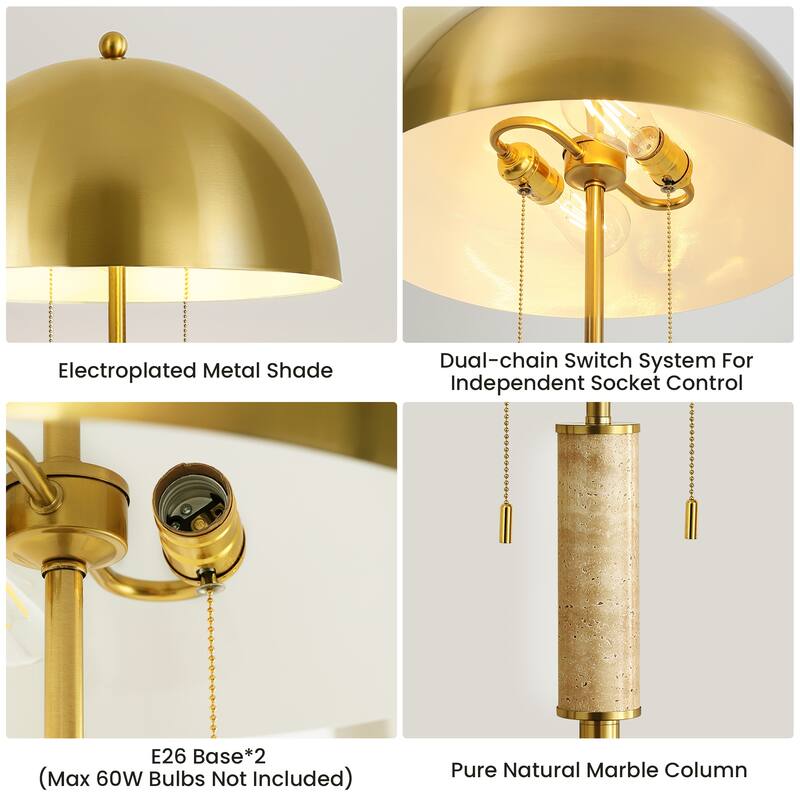 Dome Metal with Marble Base LED Table Lamp Classic Glam Bedside Lamp