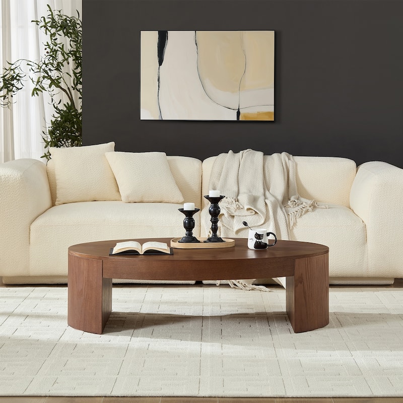 Oval Coffee Table Simple Center Table for Living Room, Walnut Side Table Sofa Table Accent Table Tea Table