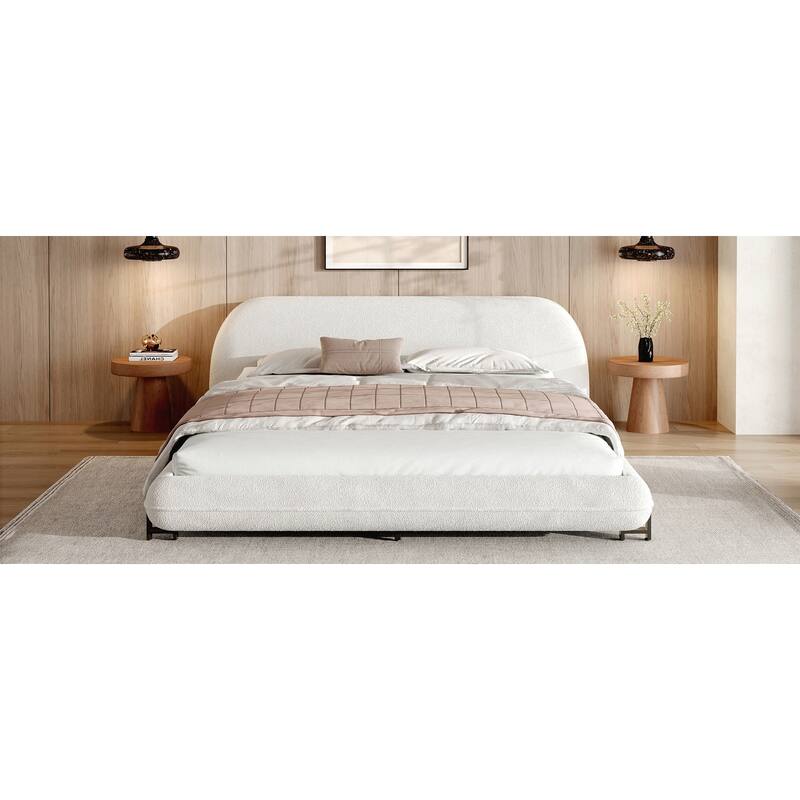 Upholstered Platform Bed with Curve-Shaped Design