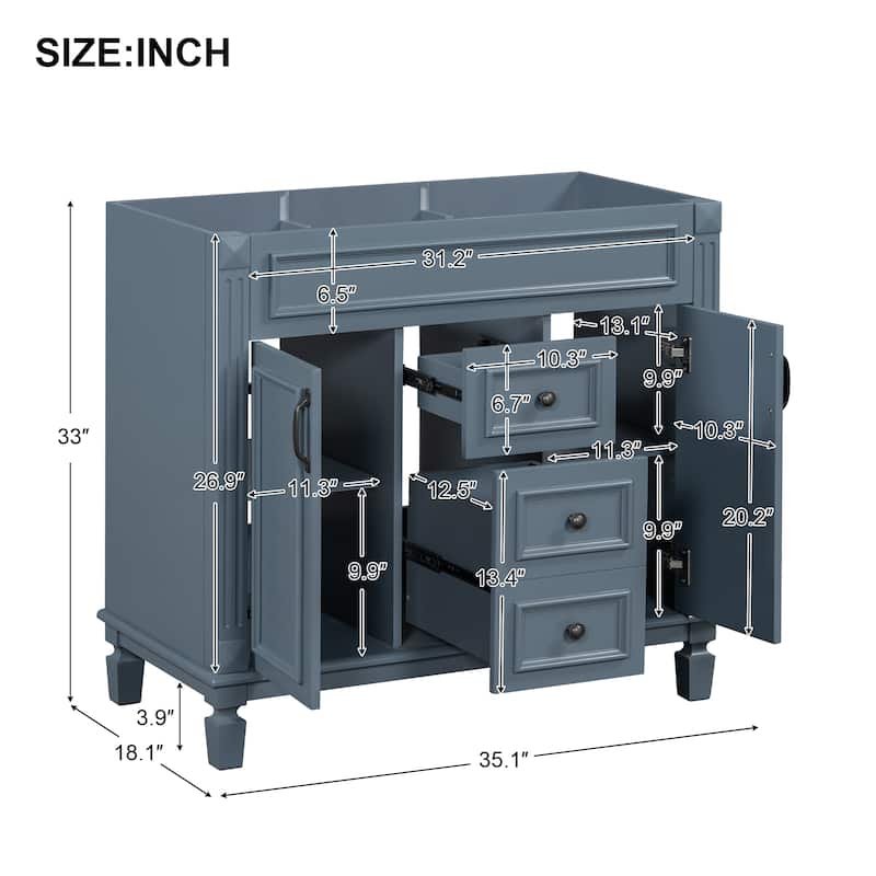 Roomfitters 36 Inch Bathroom Vanity without Sink, Freestanding Cabinet with 2 Soft Closing Doors and 2 Drawers