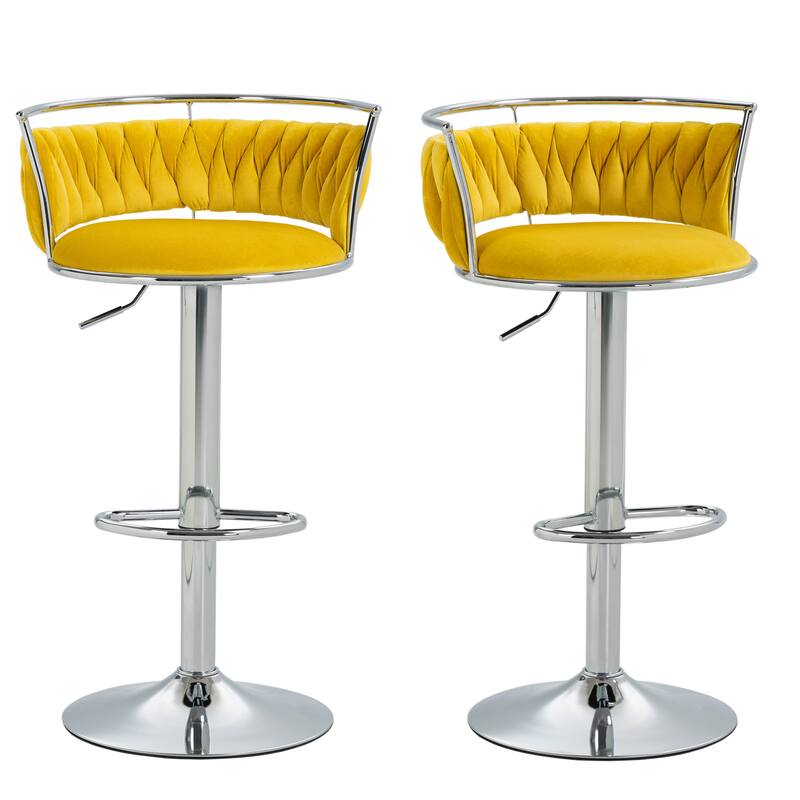 4 Set Velvet Adjustable Swivel Bar Stools With Backs