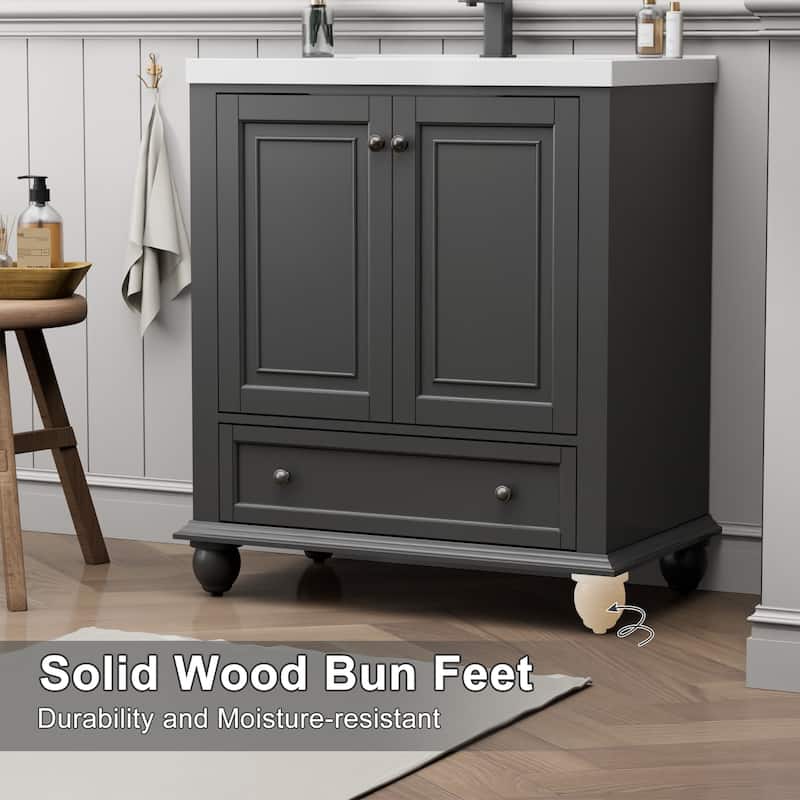 Retro Bathroom Vanity Cabinet Solid Wood Classic with Ceramic Sink