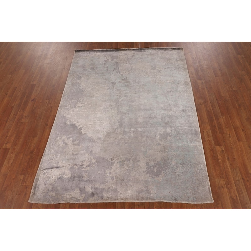 Abstract Modern Area Rug Hand-Knotted Grey Wool Carpet - 5'3"x 7'6"