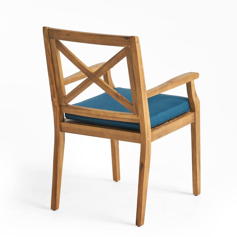 Roomfitters Set of 2 Solid Acacia Wood Dining Chairs with Water-Resistant Cushions, Cream