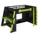 preview thumbnail 35 of 45, Full Size Gaming Loft Bed with Bulit-in Desk and RGB Light, Wooden Loft Bedframe with Multi-storage Shelves and Ladder for Kids