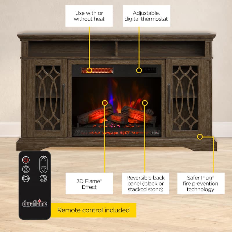 duraflame® Electric Fireplace TV Stand, Entertainment Center with Storage and Infrared Heater, Laurel Oak