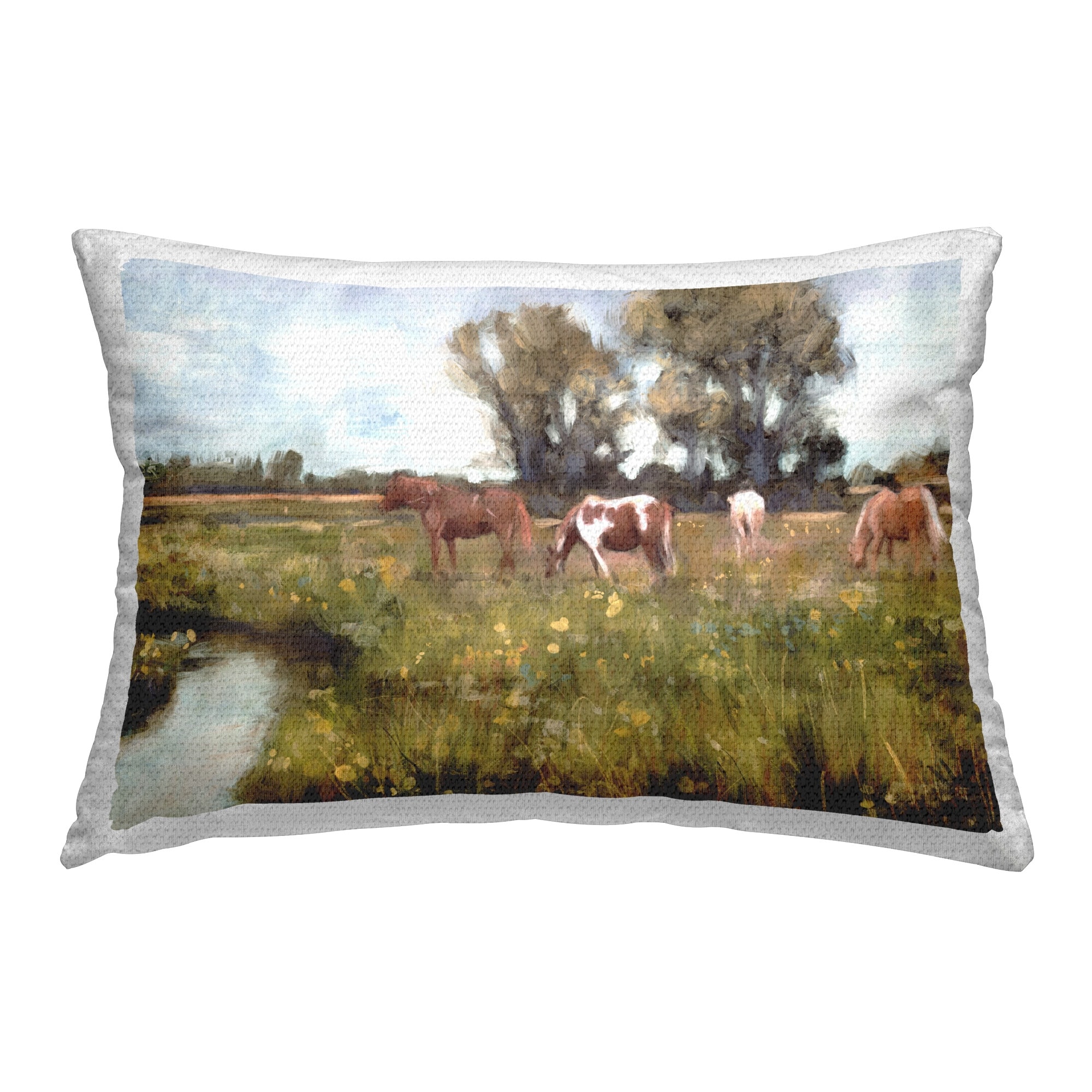 Stupell Lazy Day Horse Landscape Printed Outdoor Throw Pillow Design by Nina Blue
