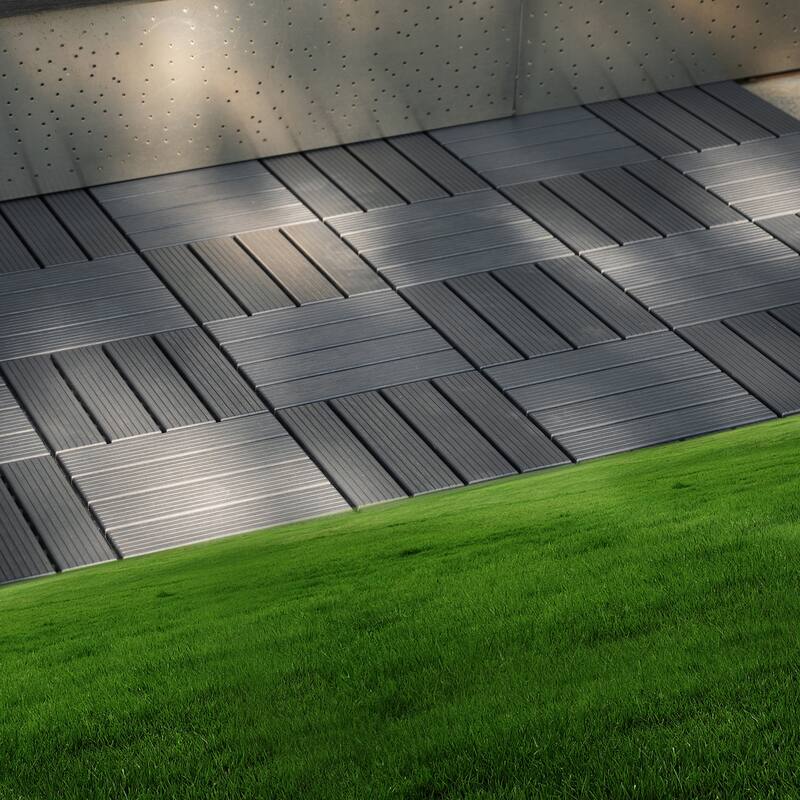 44 Piece Grey Wood-Plastic Composite Interlocking Deck Flooring Tiles 11.8in