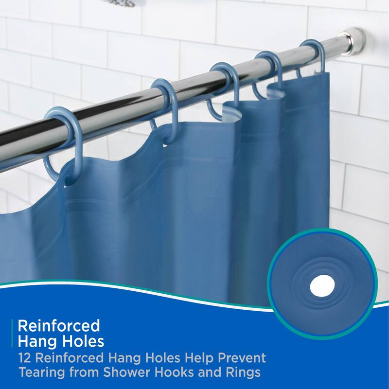 Kenney Lightweight PEVA Shower Curtain Liner and C-Ring Set, 70" W x 72" H