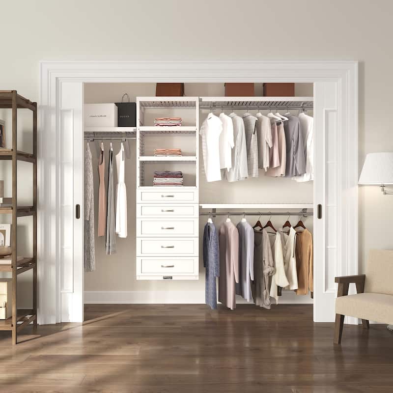 John Louis Home Solid Wood Walk-Ion Closet System with 5-Drawers White