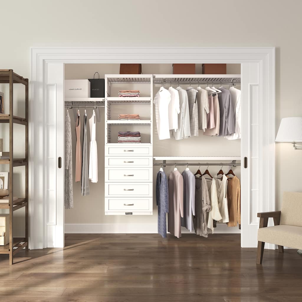 John Louis Home Solid Wood Walk-Ion Closet System with 5-Drawers White