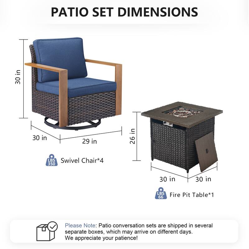 Pocassy Outdoor 30" Fire Pit Table with Sofa Swivel Chair Set