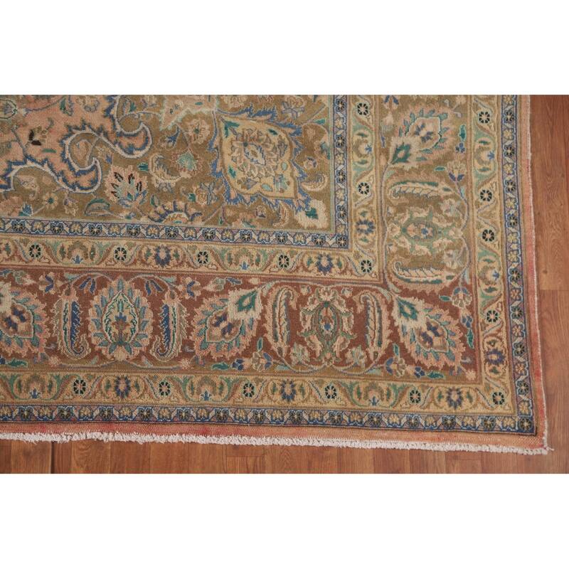 Hand Knotted Oriental 100% Wool Carpet Traditional Floral Coral Mashad Area Rug - 12' 11'' X 9' 6''
