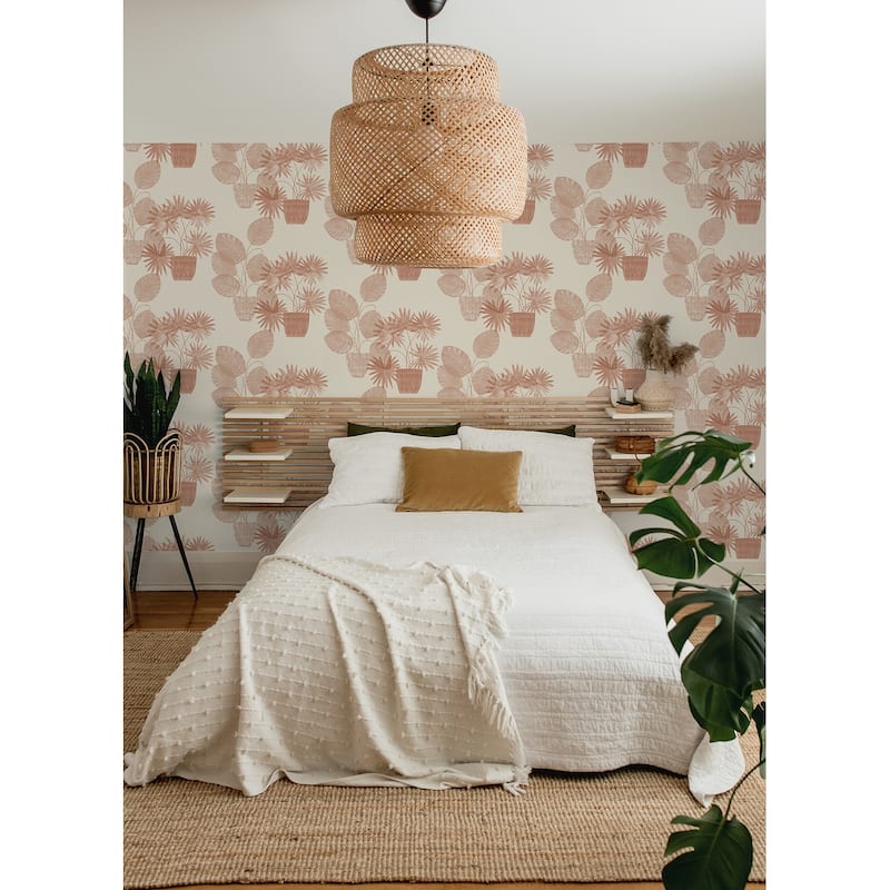 A-Street Prints Aida Pink Potted Plant Wallpaper