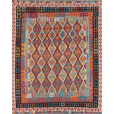Southwestern Style Geometric Kilim Area Rug Hand-Woven Wool Carpet - 8'4" x 9'9"