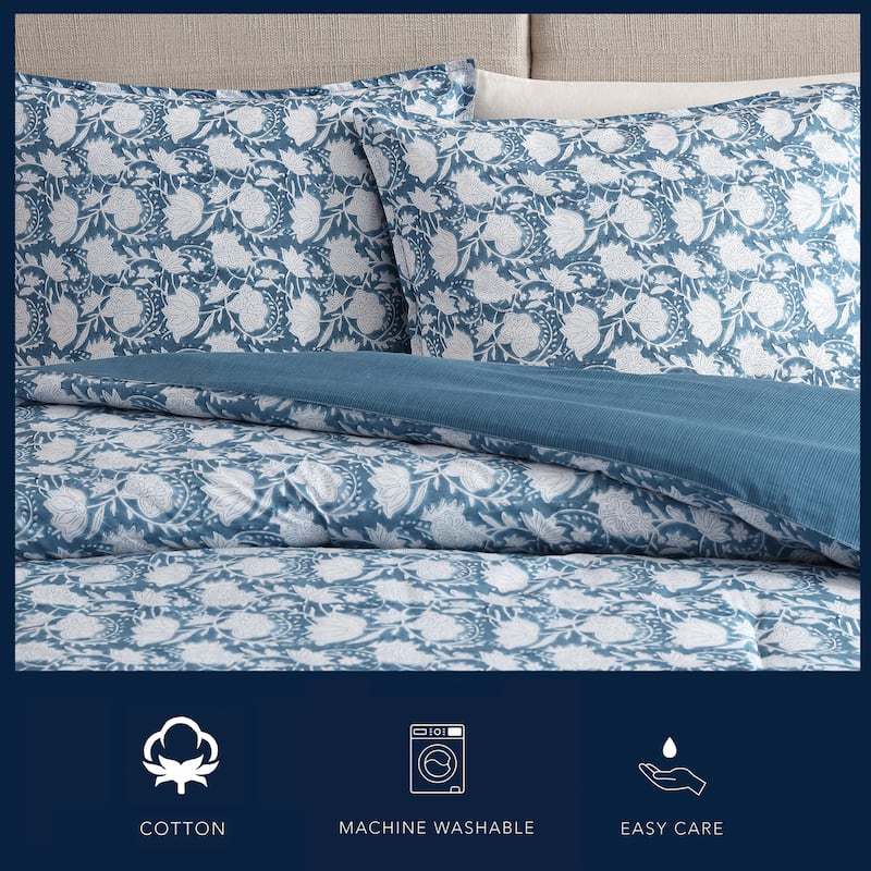 Nautica Bayport Floral Cotton Reversible Beige Comforter Set