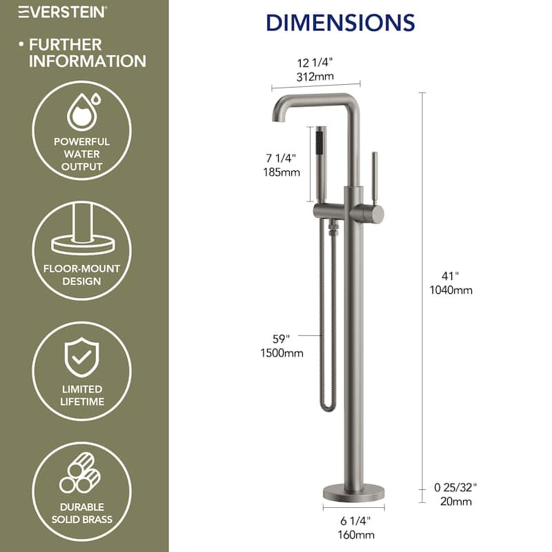 Freestanding Tub Faucet with Hand Shower,Modern Floor-Mount Bathtub Faucet