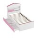 preview thumbnail 6 of 28, House-Shaped Twin Bed with Headboard Shelf & Storage Drawers, Wooden Frame, Pink