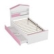 preview thumbnail 15 of 16, Twin Size House-Shaped Wooden Bed with Storage Shelf on the Headboard, Built-in Two Storage Drawers, Brown