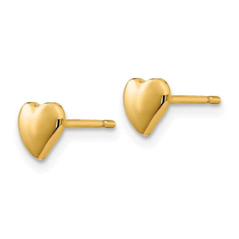 Curata 14k Yellow Gold 6mm Solid Polished Flat back Heart Earrings