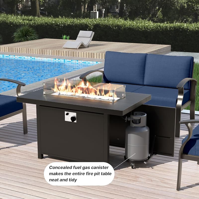 Aluminum Patio Furniture Set with FirePit Ottomans Swivel Chairs,Sectional Sofa with Thick Seat Cushions for Porch Garden