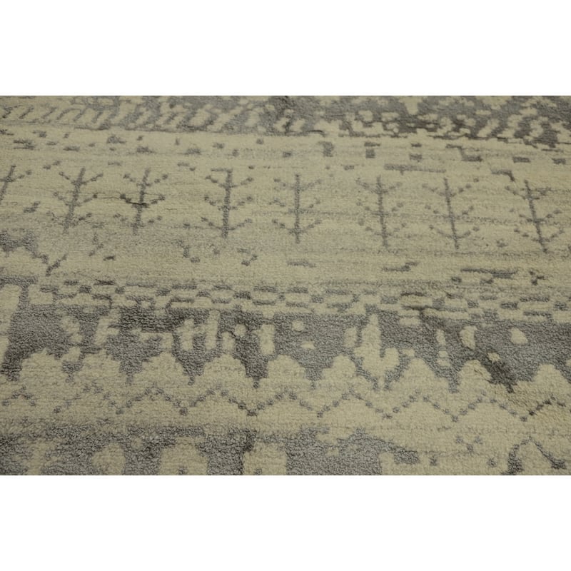 Hand-knotted Modern Wool Beige Geometric Area Rug Oriental Carpet - 7' 7'' X 4' 10''