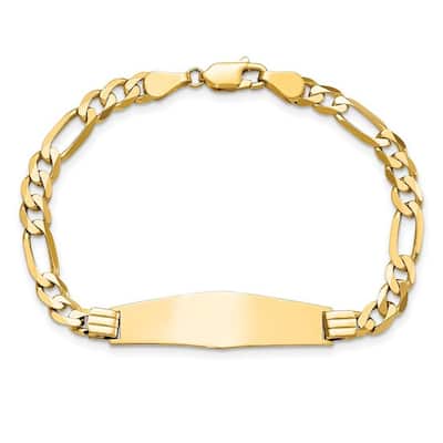 Curata 9mm 14k Yellow Gold Engravable Flat Figaro Link Soft Diamond Shape ID Bracelet