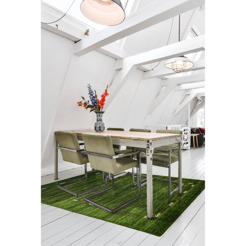 ECARPETGALLERY Hand Loomed Kashkuli Gabbeh Green Wool Rug - 4'11 x 7'9