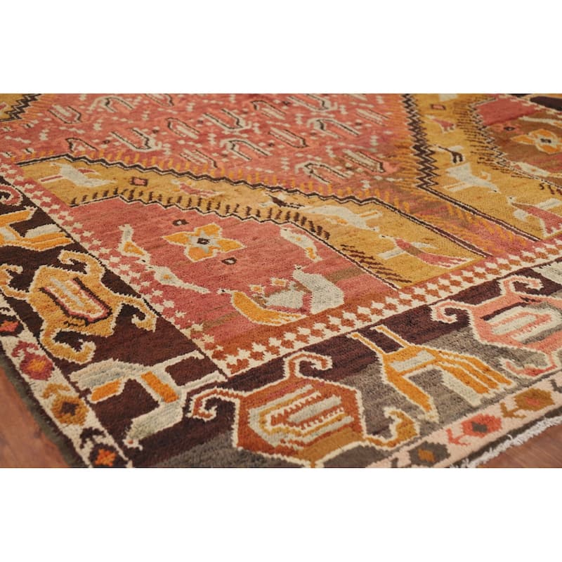Vegetable Dye Oushak Turkish Vintage Area Rug Hand-Knotted Wool Carpet - 6'6" x 9'11"