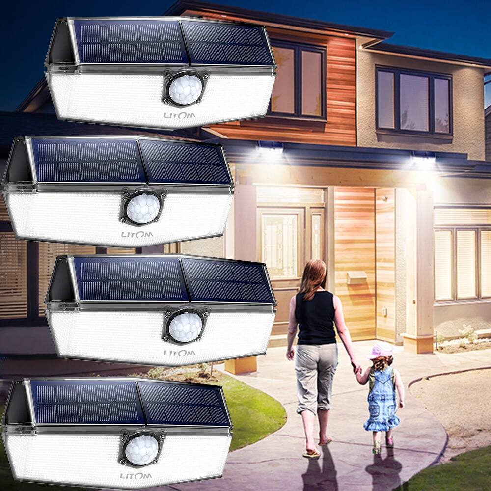 Litom 4 Pcs 120 LED Solar Lights Outdoor, Upgraded Solar Panel IP67 Waterproof, Portable Solar Powered Security Light