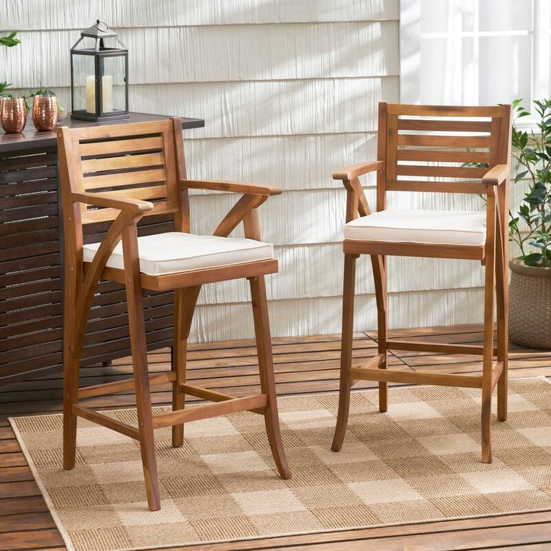Oaks Aura 30-inch Modern Wood and Metal Patio Stool, Industrial Farmhouse Style Barstools, Set of 2 - Natural