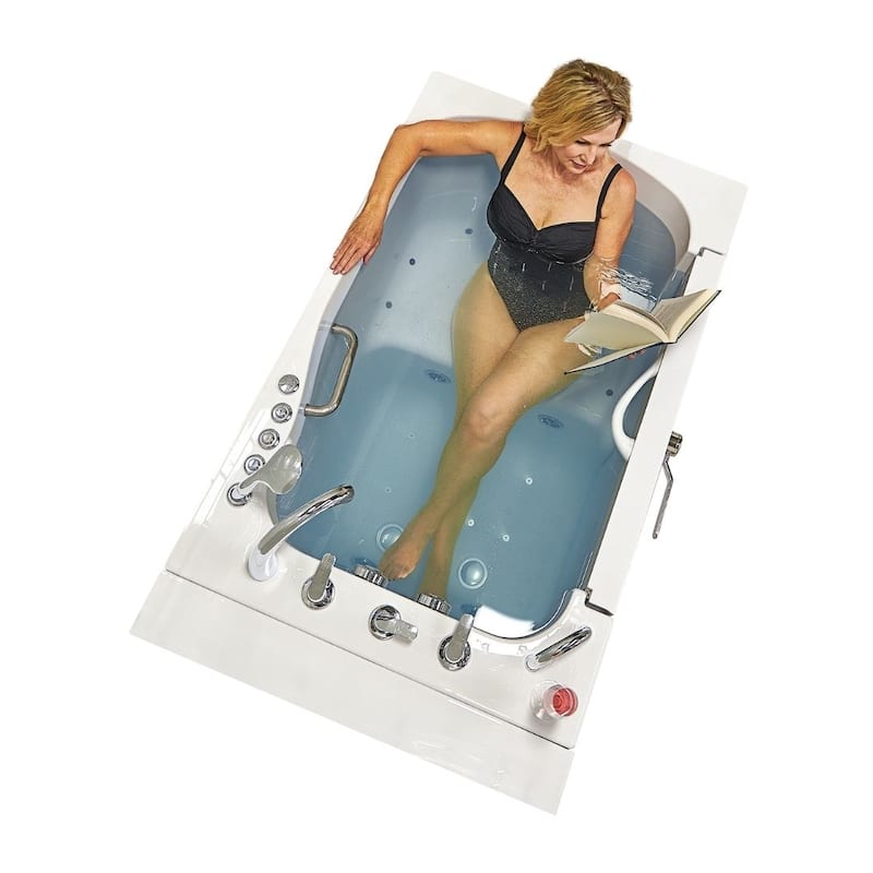Ella Wheelchair Transfer 36x55 Acrylic Hydro Massage Walk-In Bathtub & Outward Swing Door 5 Piece Fast Fill Faucet 2 Dual Drain