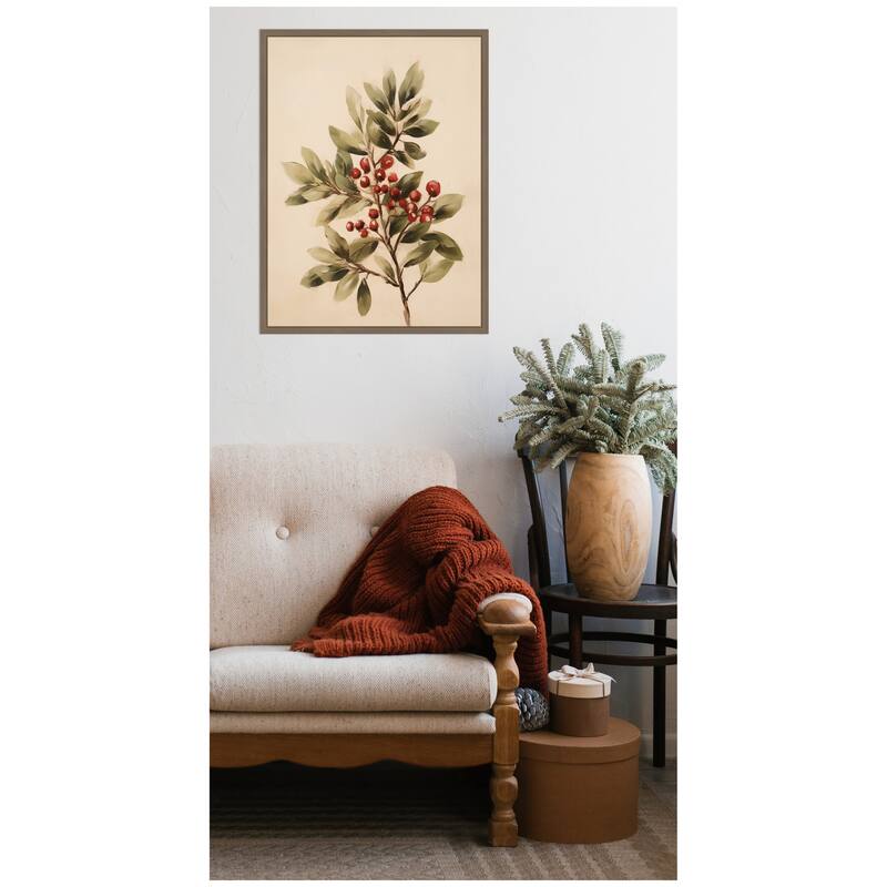 Kate and Laurel Framed Canvas Red Berry Botanical by The Creative Bunch Studio
