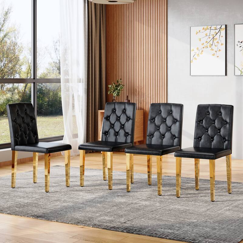 Dining Chairs Set of 4, Comfortable Dining Room Chair, Metal Kitchen Chairs with Faux Leathaire Seats and High Back