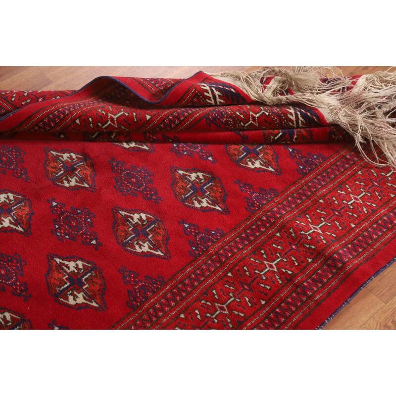 Geometric Red Turkoman Persian Vintage Foyer Rug Handmade Wool Carpet - 4'3"x 5'8"