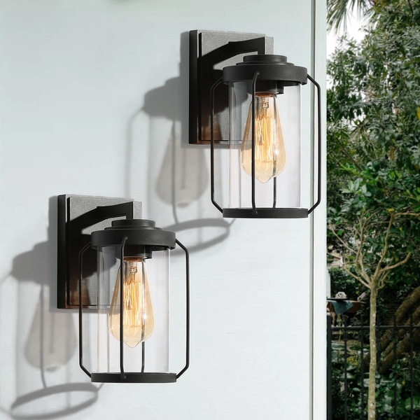 2 Pack Black Outdoor Wall Sconce 1-Light Clear Glass Exterior Lighting - L 4.5"x W 6.5"x H 10". Opens flyout.