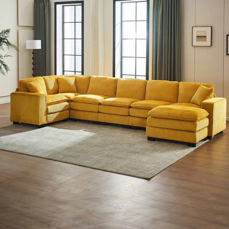 Yellow 118.1" Luxurious U-Shaped 6-Seater Sofa